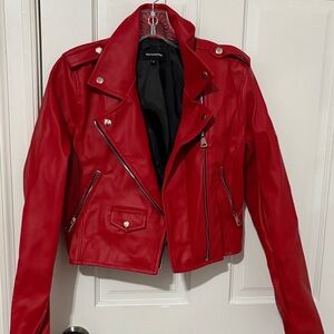 Red Faux Leather Biker Jacket